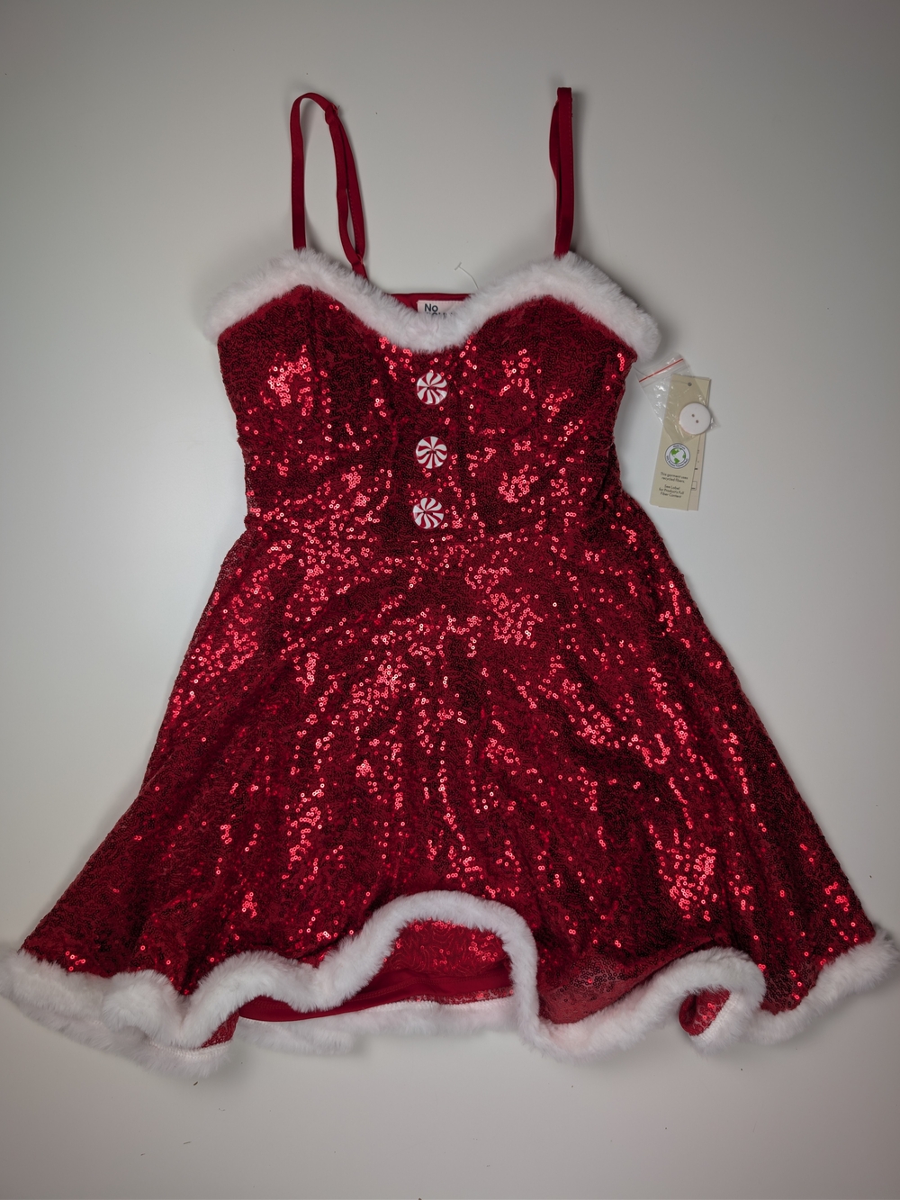 No Boundaries Womens S Red Sequin Santa Mrs. Claus Christmas Dress Faux Fur NWT